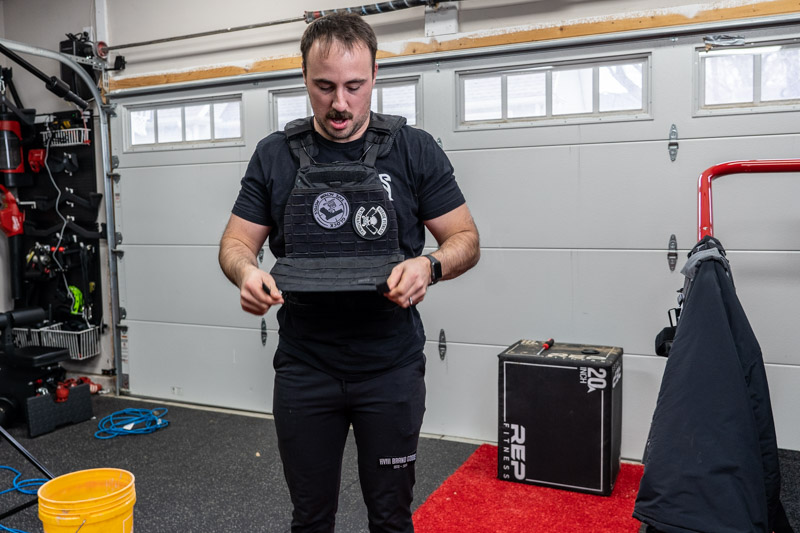wearing 5.11 TacTec Plate Carrier during a workout