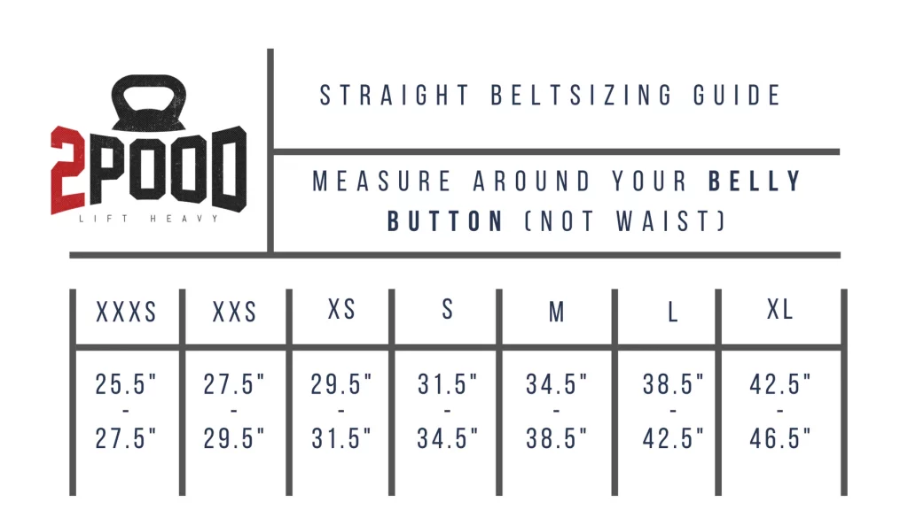 2POOD weight belt sizing chart