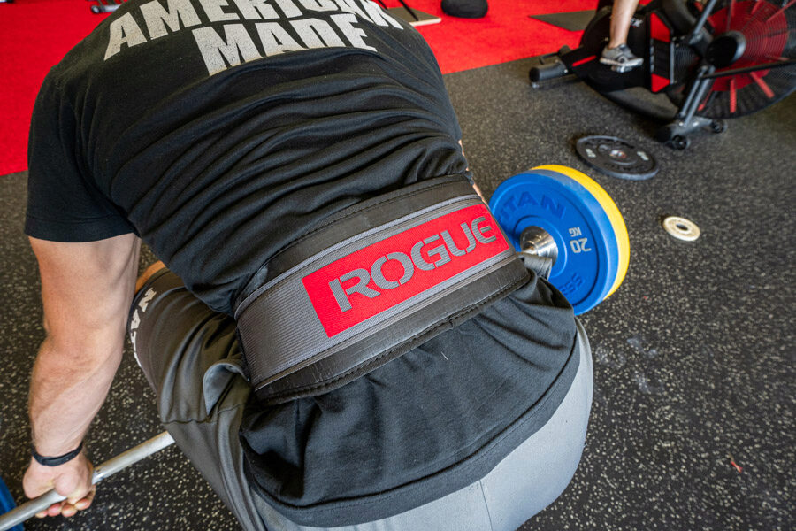 Deadlifting with a belt.