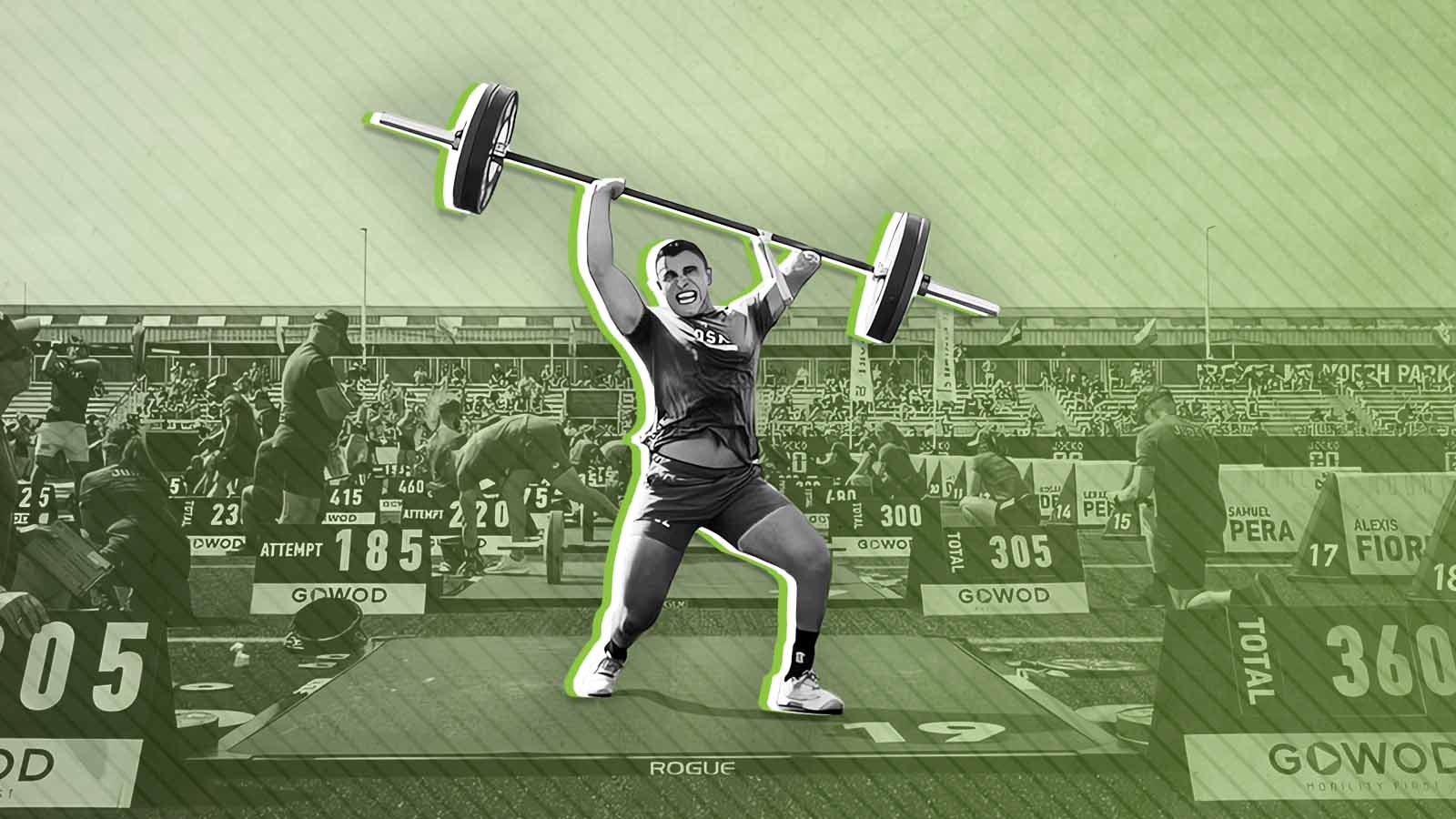 Adaptive athlete lifting a barbell loaded with weights over their head
