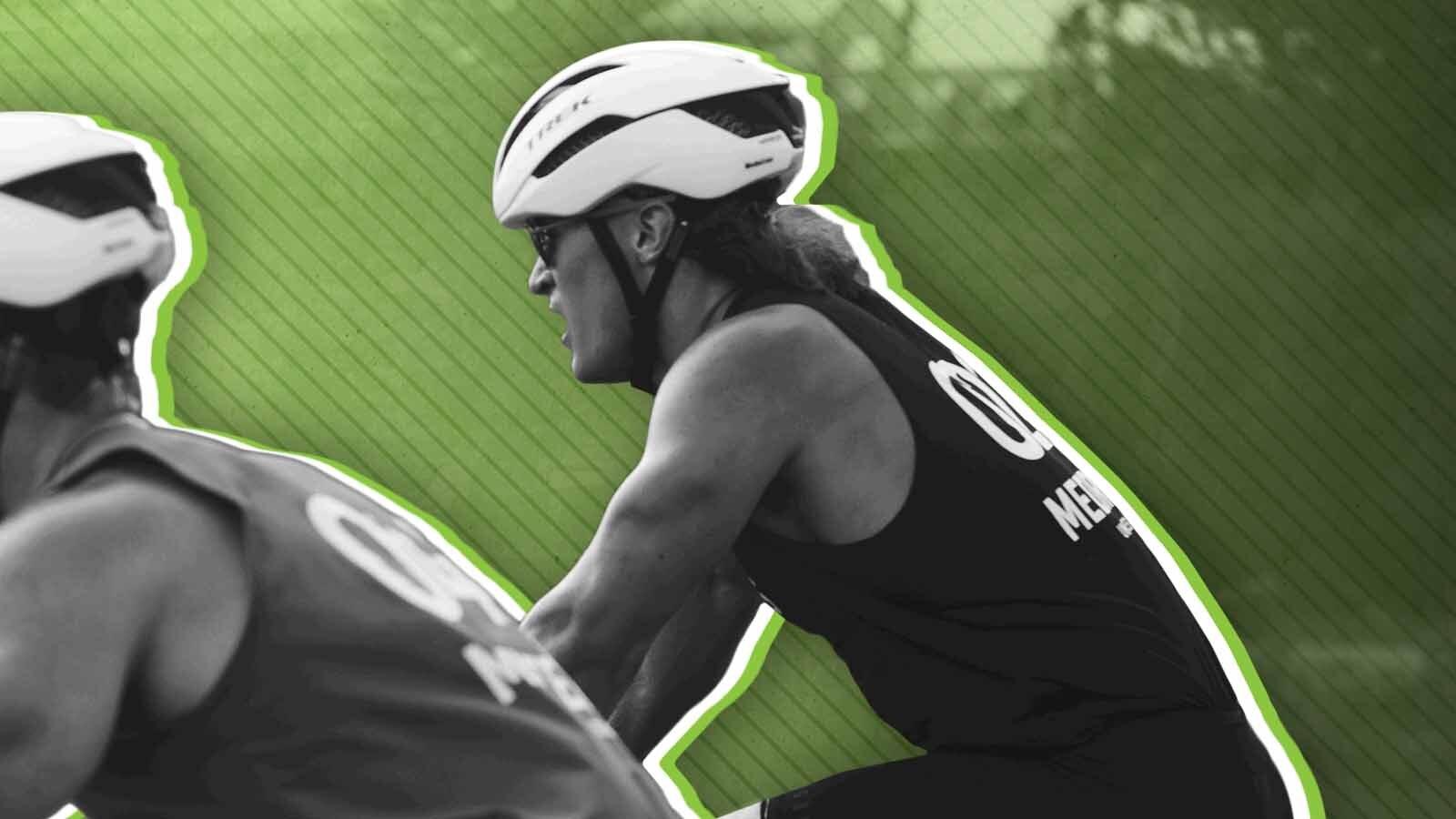 Justin Medeiros on a bike during the 2023 CrossFit Games.