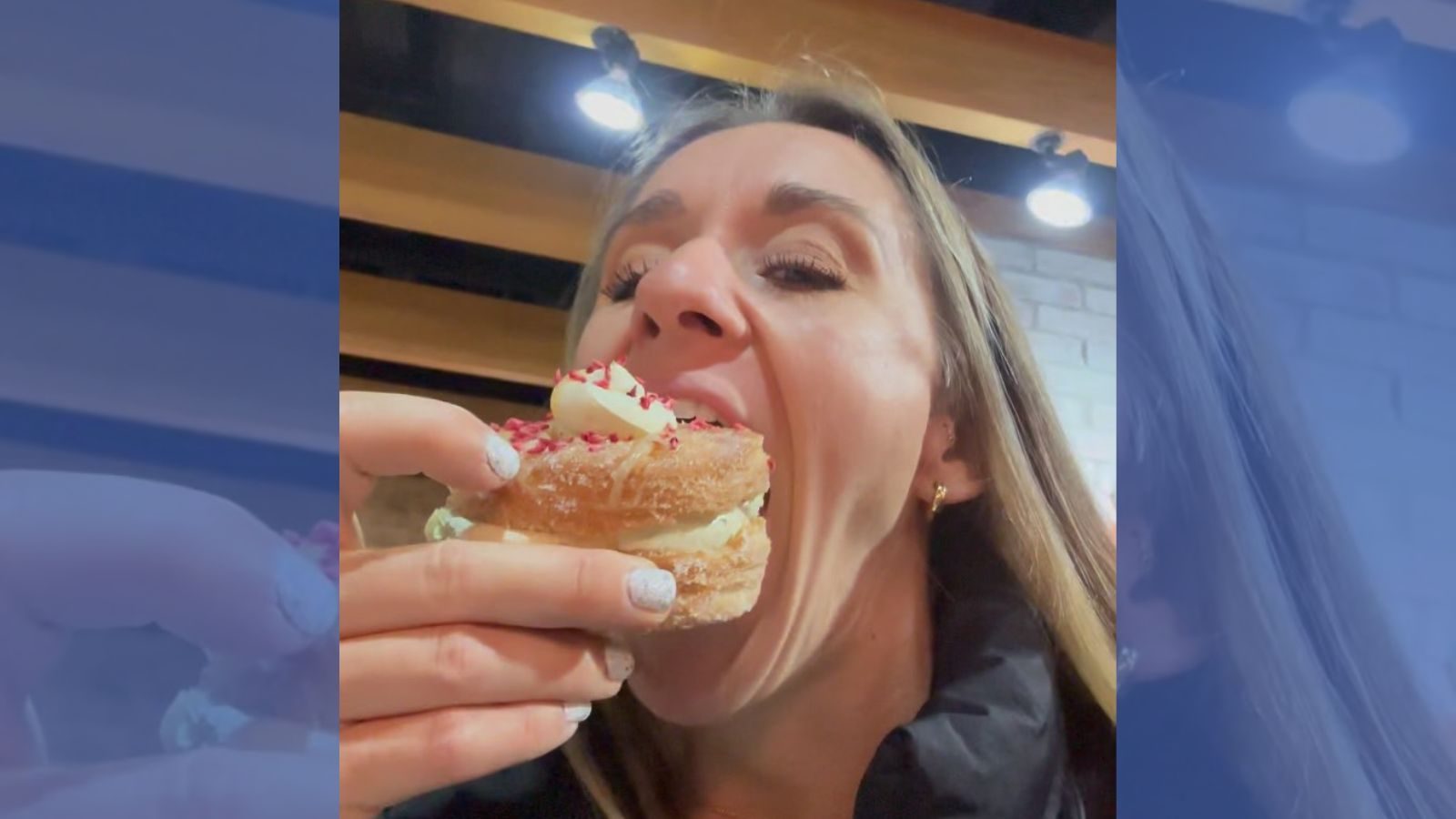 Loewen bites into something tasty