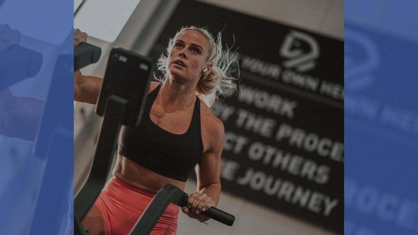 A woman is shown working out