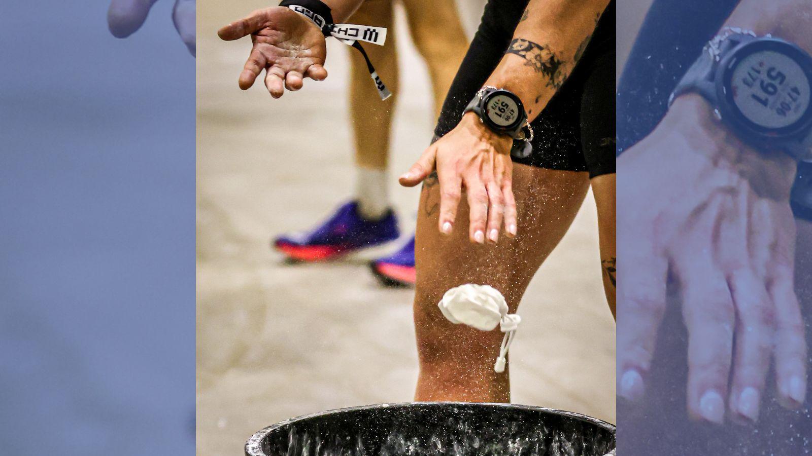 An athlete with a wearable fitness tracker.